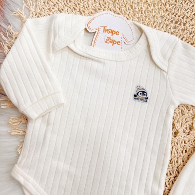 Conj. Body Manga Longa Pinguim e Calça Canelada - Branco